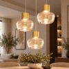 Fabas kino lampadario moderno a sospensione 3 luci vetro cognac led 36w 3000k dimmerabile