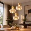 Fabas kino lampadario moderno a sospensione 3 luci vetro cognac led 36w 3000k dimmerabile