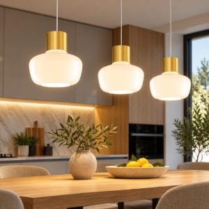 Fabas kino lampadario da cucina 3 luci vetro bianco led 36w 3000k dimmerabile