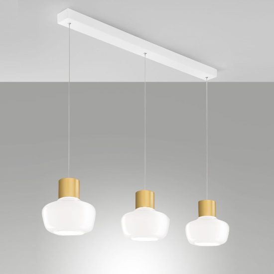 Fabas kino lampadario da cucina 3 luci vetro bianco led 36w 3000k dimmerabile