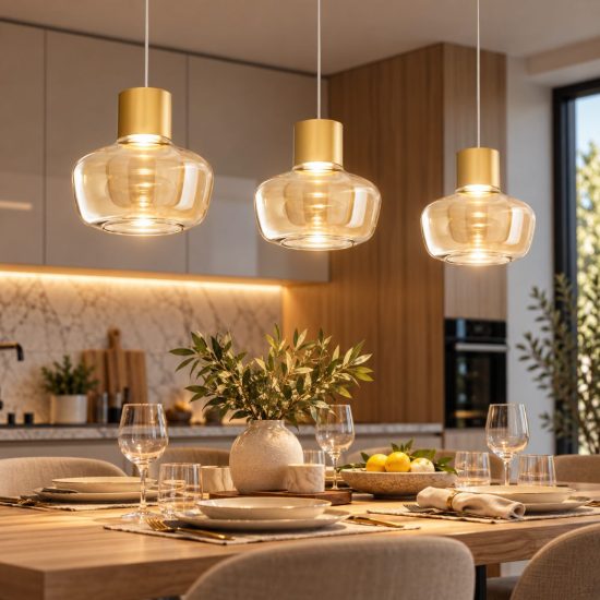Fabas lampadario per cucina kino tre luci vetro cognac led 36w 3000k 3 luci dimmerabile