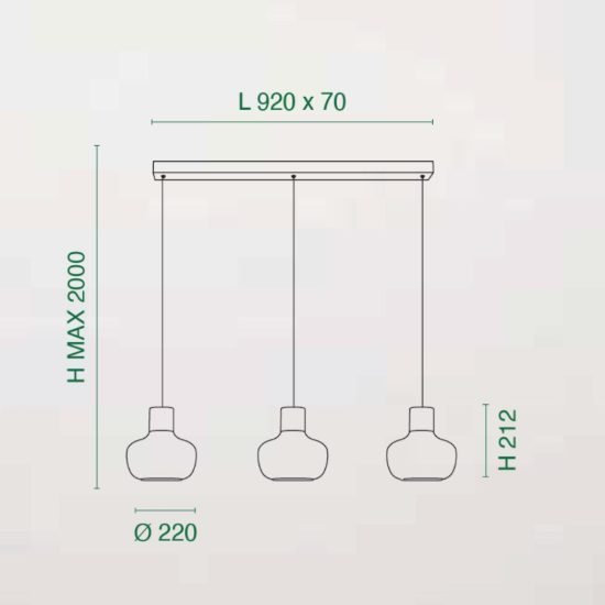 Fabas lampadario per cucina kino tre luci vetro cognac led 36w 3000k 3 luci dimmerabile