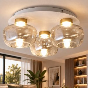 Fabas plafoniera moderna kino vetro cognac led 36w 3000k dimmerabile