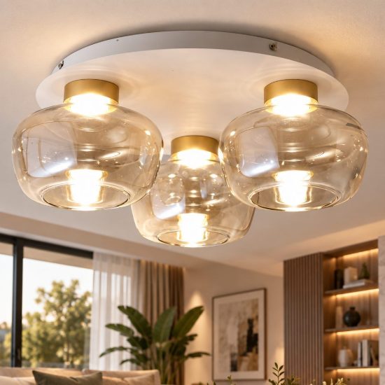 Fabas plafoniera moderna kino vetro cognac led 36w 3000k dimmerabile