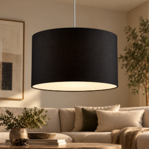Lampadario per soggiorno paralume tondo tessuto nero