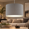 Lampadario paralume in tessuto per soggiorno a sospensione grigio