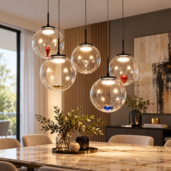 Fabas luce ariel lampadario moderno 5 sfere vetro led 35w cct 2700k 3000k 4000k  dimmerabile