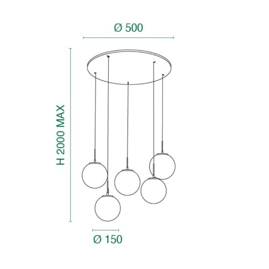 Fabas luce ariel lampadario moderno 5 sfere vetro led 35w cct 2700k 3000k 4000k  dimmerabile