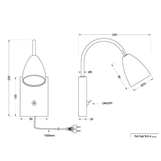 Applique comodino camera da letto bianco led 3000k orientabile