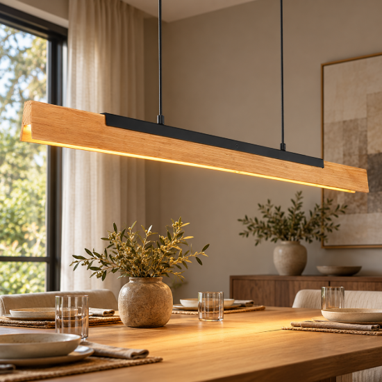 Lampadario per tavolo da pranzo led 25w 3000k dimmerabile nero opaco legno
