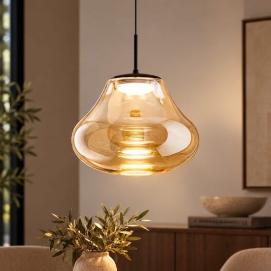 Fabas deva lampada a sospensione vetro ambra led 14w cct 2700k 3000k 4000k dimmerabile
