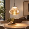 Fabas deva lampada a sospensione vetro ambra led 14w cct 2700k 3000k 4000k dimmerabile