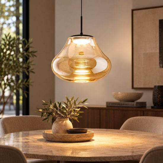 Fabas deva lampada a sospensione vetro ambra led 14w cct 2700k 3000k 4000k dimmerabile
