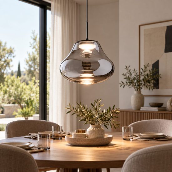 Fabas lampada a sospensione deva vetro fumé  led 14w cct 2700k 3000k 4000k dimmerabile