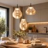 Fabas  deva lampadario da cucina tre luci vetro ambra led 42w cct 2700k 3000k 4000k dimmerabile