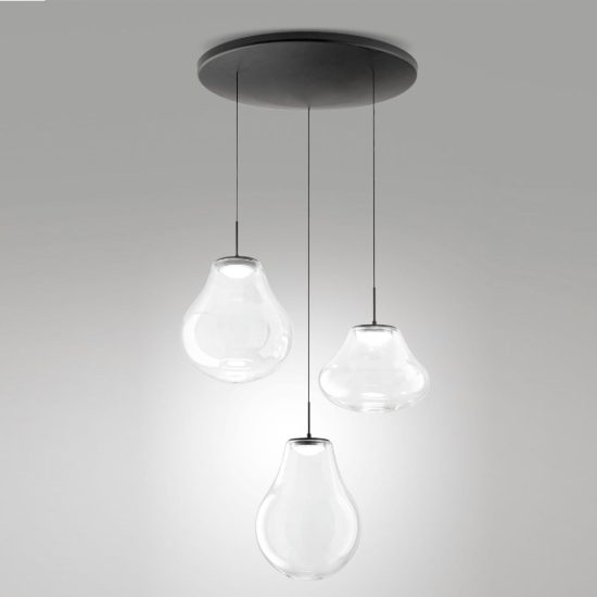 Fabas lampadario diva per cucina moderna tre luci vetro trasparente led 42w cct 2700k 3000k 4000k dimmerabile