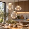 Fabas lampadario diva per cucina moderna tre luci vetro trasparente led 42w cct 2700k 3000k 4000k dimmerabile