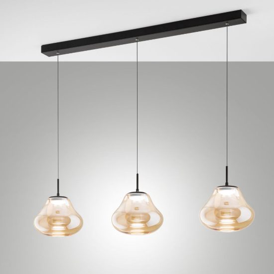 Fabas da cucina tre luci vetro ambra led 42w cct 2700k 3000k 4000k dimmerabile