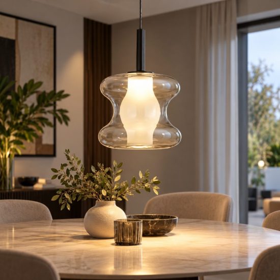 Fabas frua lampada a sospensione vetro cognac led 8w cct 2700k 3000k 4000k dimmerabile
