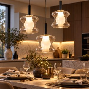 Fabas luce frua lampadario da cucina tre luci vetro cognac led 7w cct 2700k 3000k 4000k dimmerabile