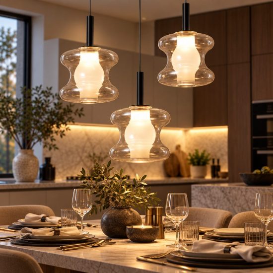 Fabas luce frua lampadario da cucina tre luci vetro cognac led 7w cct 2700k 3000k 4000k dimmerabile