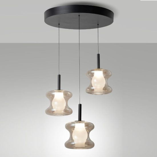 Fabas luce frua lampadario da cucina tre luci vetro cognac led 7w cct 2700k 3000k 4000k dimmerabile