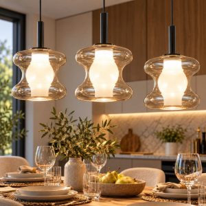 Fabas frua lampadario da cucina vetro cognac led 7w cct 2700k 4000k dimmerabile 3 luci