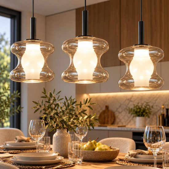 Fabas frua lampadario da cucina vetro cognac led 7w cct 2700k 4000k dimmerabile 3 luci