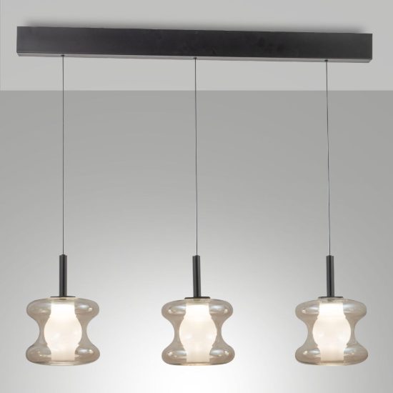 Fabas frua lampadario da cucina vetro cognac led 7w cct 2700k 4000k dimmerabile 3 luci