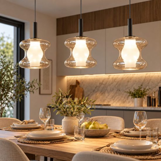 Fabas frua lampadario da cucina vetro cognac led 7w cct 2700k 4000k dimmerabile 3 luci