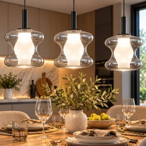 Fabas lampadario da cucina frua tre luci vetro chiaro led 7w cct 2700k 3000k 4000k dimmerabile