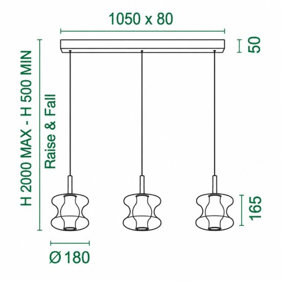 Fabas lampadario da cucina frua tre luci vetro chiaro led 7w cct 2700k 3000k 4000k dimmerabile