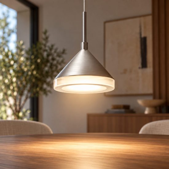Fabas lampada a sospensione isabella con decentramento alluminio satinato led 8w 3000k dimmerabile
