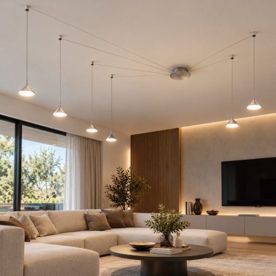 Fabas isabella lampadario moderno con decentramento alluminio led 48w 3000k dimmerabile