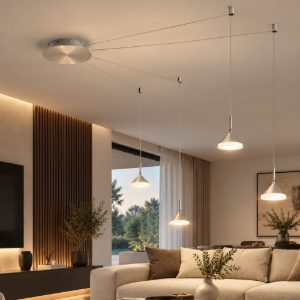 Fabas luce isabella lampadario per cucina moderno a sospensione alluminio satinato led 32w 3000k dimmerabile 6 luci