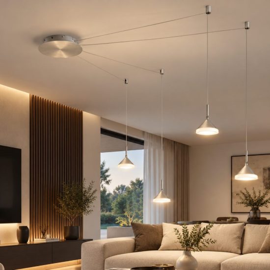 Fabas luce isabella lampadario per cucina moderno a sospensione alluminio satinato led 32w 3000k dimmerabile 6 luci