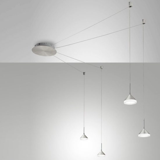 Fabas luce isabella lampadario per cucina moderno a sospensione alluminio satinato led 32w 3000k dimmerabile 6 luci