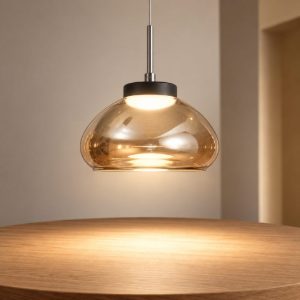 Fabas arabella lampada a sospensione con decentramento vetro ambra led 8w 3000k dimmerabile