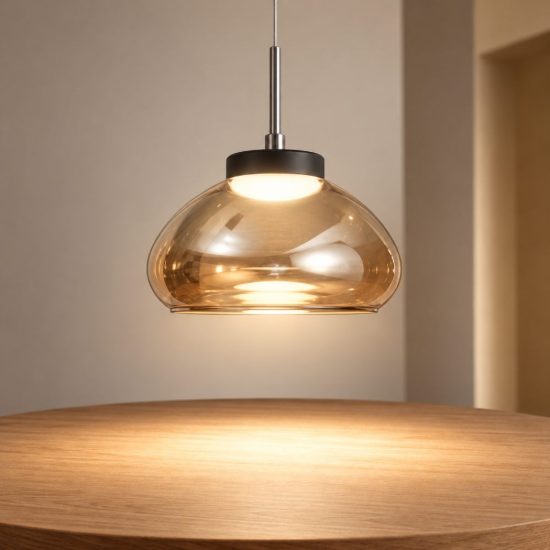 Fabas arabella lampada a sospensione con decentramento vetro ambra led 8w 3000k dimmerabile