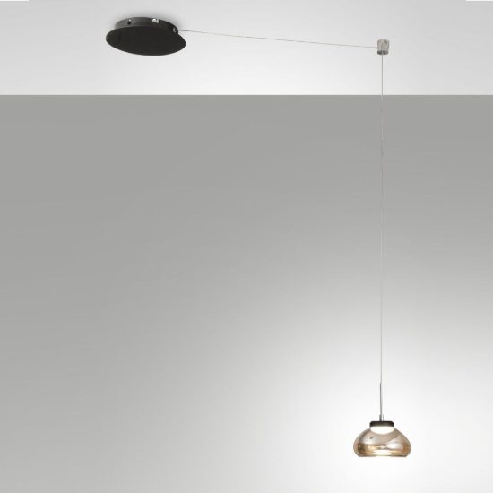 Fabas arabella lampada a sospensione con decentramento vetro ambra led 8w 3000k dimmerabile