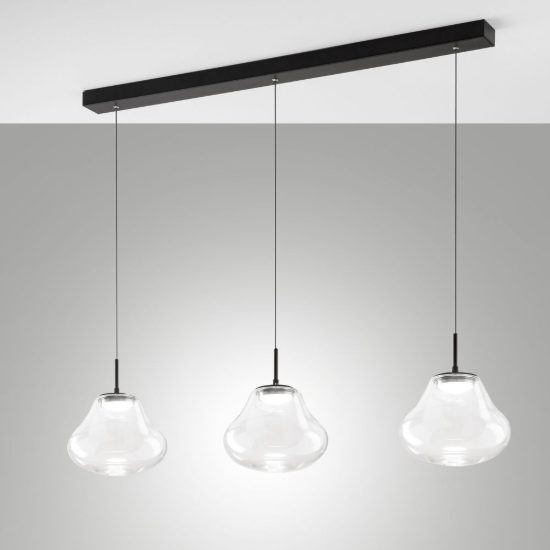 Fabas lampadario per cucina diva tre luci vetro trasparente led 42w cct 2700k 4000k dimmerabile
