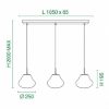 Fabas lampadario per cucina diva tre luci vetro trasparente led 42w cct 2700k 4000k dimmerabile