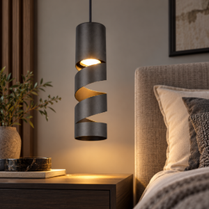 Lampada a sospensione comodino camera da letto cilindro nero