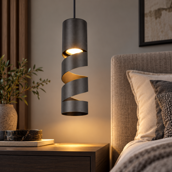 Lampada a sospensione comodino camera da letto cilindro nero