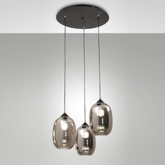 Fabas infinity lampadario da cucina 3 luci vetro fumé