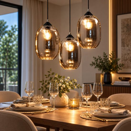 Fabas infinity lampadario da cucina 3 luci vetro fumé