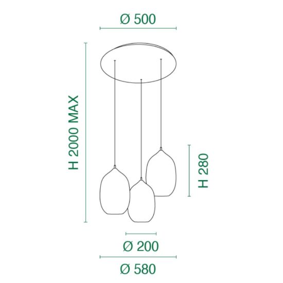 Fabas infinity lampadario da cucina 3 luci vetro fumé