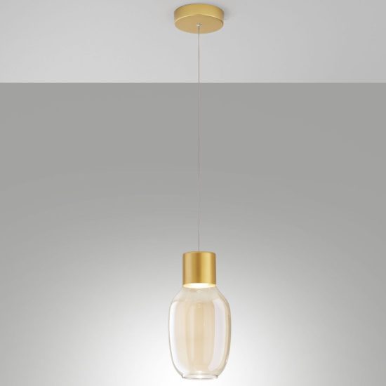 Fabas lampada a sospensione lapo vetro cognac led 12w 3000k dimmerabile