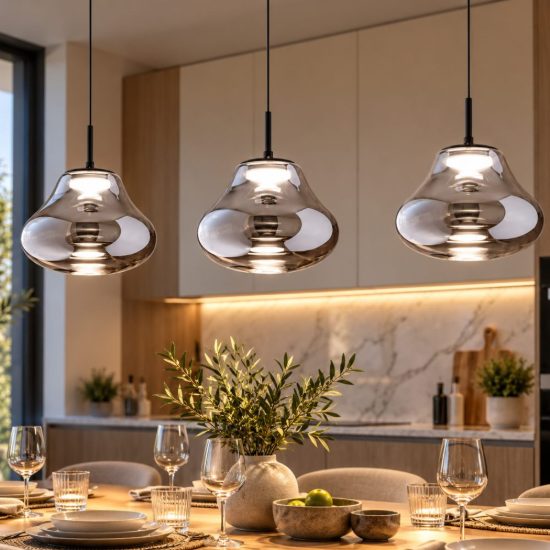 Fabas deva lampadario da cucina tre vetri fumé led 42w cct 2700k 3000k 4000k dimmerabile