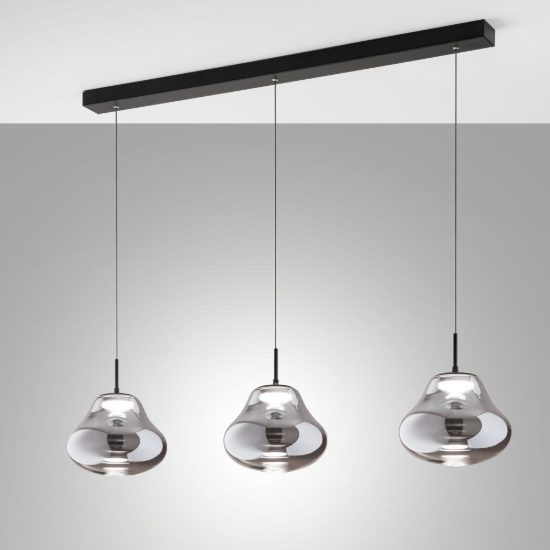 Fabas deva lampadario da cucina tre vetri fumé led 42w cct 2700k 3000k 4000k dimmerabile